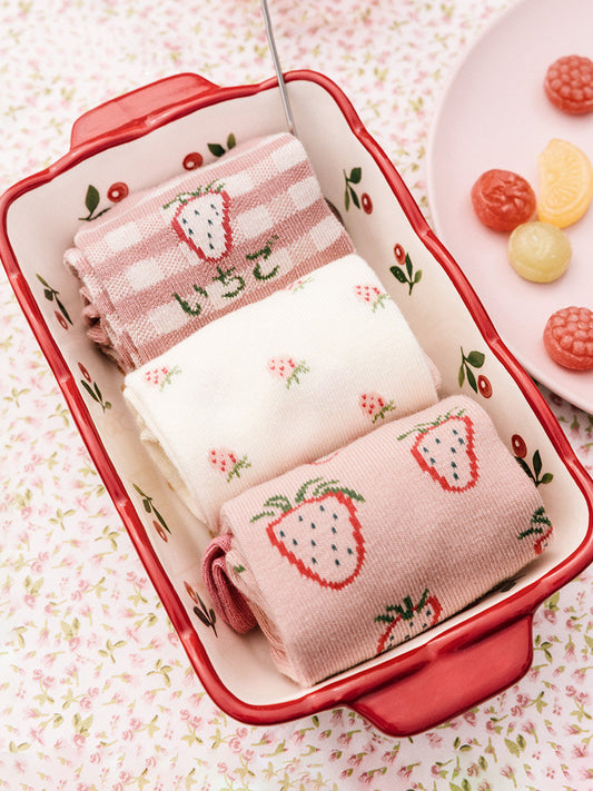 Calcetines de Algodón Personalizados con Diseño de Fresas