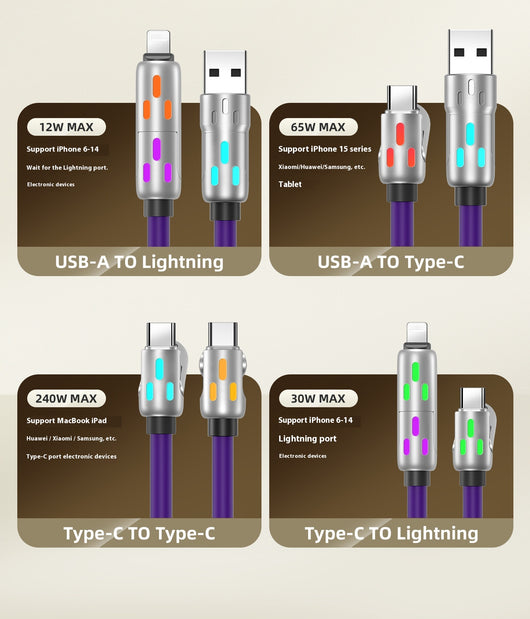 Cable de Carga Rápida 4 en 1 con Columna LED y Silicona Premium - Image 12