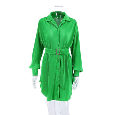 Vestido Camisero Plisado para Mujer - Manga Larga Versátil - Image 3