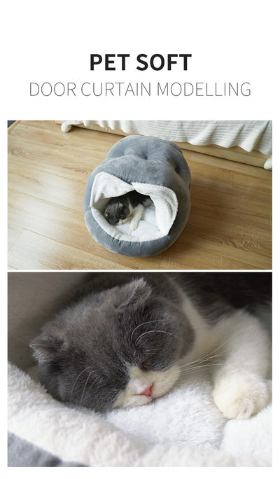 Cama Felina de Terciopelo Mongoliano con Cortina - Refugio Semiabierto Cómodo para Gatos - Image 11