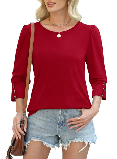 Blusa Elegante Estampada con Botones y Mangas 3/4 Cuello Redondo - Image 36