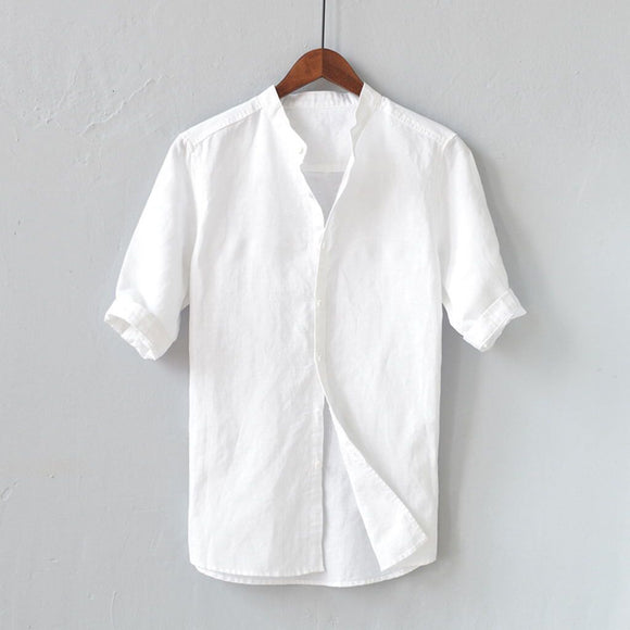 Camisa de Algodón y Lino Transpirable con Botones