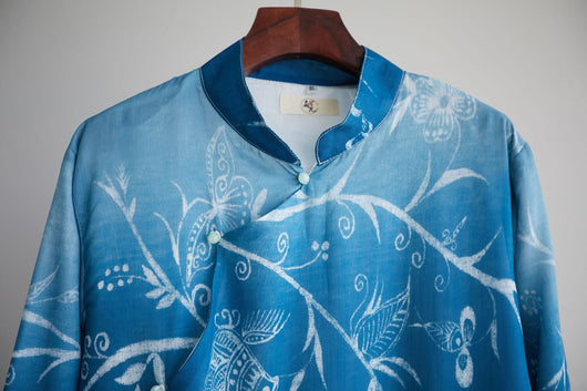 Bata Hanfu Azul Mejorada para Hombre con Cuello Mao y Mangas Largas - Image 8