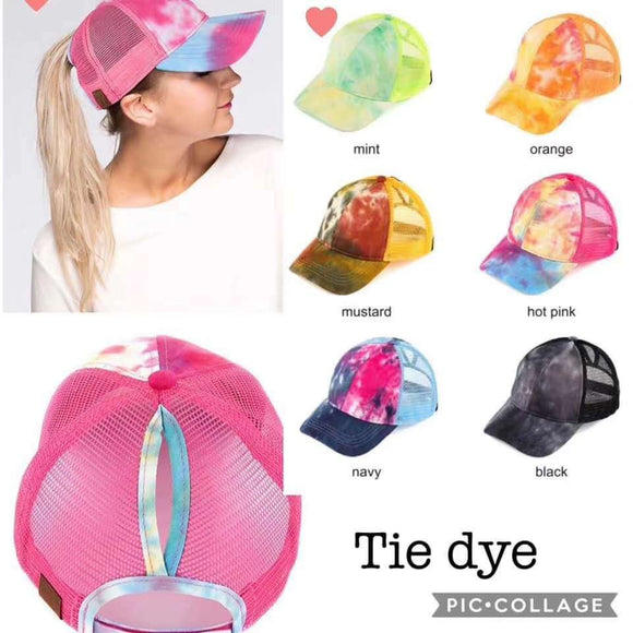 Gorra de Béisbol Tie-Dye con Cola de Caballo