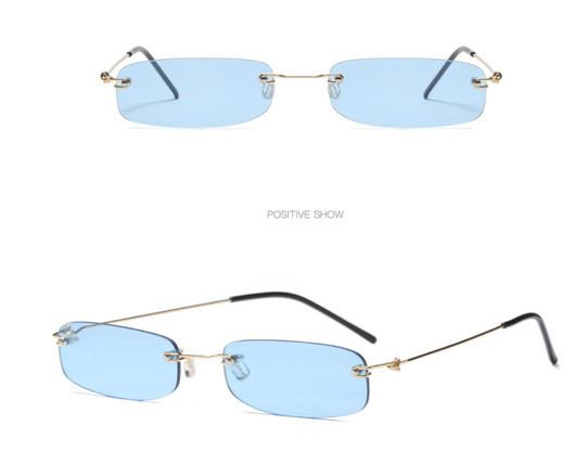 Rimless trendy sunglasses with rectangular orange lenses and gold-tone metal frames, featuring black temple tips. - Image 20