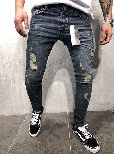 Pantalones Vaqueros Biker Slim Fit con Roturas - Talla Grande Elásticos - Image 6