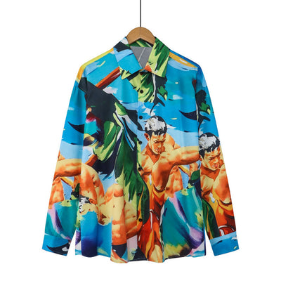 Camisa Casual para Hombre con Estampado Retro Digital