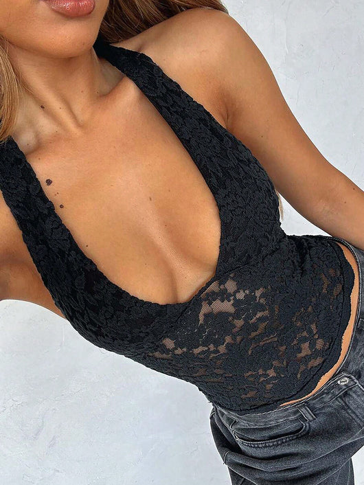 Blusa Camiseta con Cuello de Encaje y Tirantes Ajustables para Mujer - Image 24
