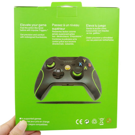 Black wired USB game controller with green accents, two joysticks, and ABXY buttons, shown with USB, USB-C, and micro-USB adapters. - Image 5