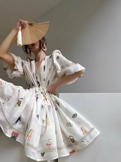Vestido Retro Francés con Encaje y Mangas Abullonadas para Mujer - Image 5