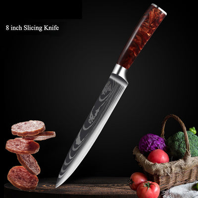 Juego de Cuchillos de Cocina Damascus con Mango de Resina Roja - Image 11