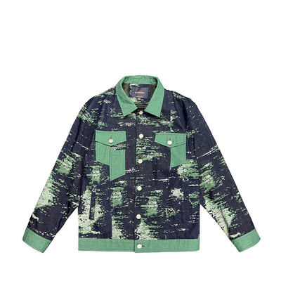 Conjunto Retro Camuflaje: Chaqueta Denim Jacquard + Pantalón Ancho - Image 3