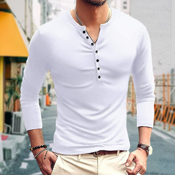 Camiseta Manga Larga Slim Fit Coreana con Bolsillos Tipo Concha para Hombre