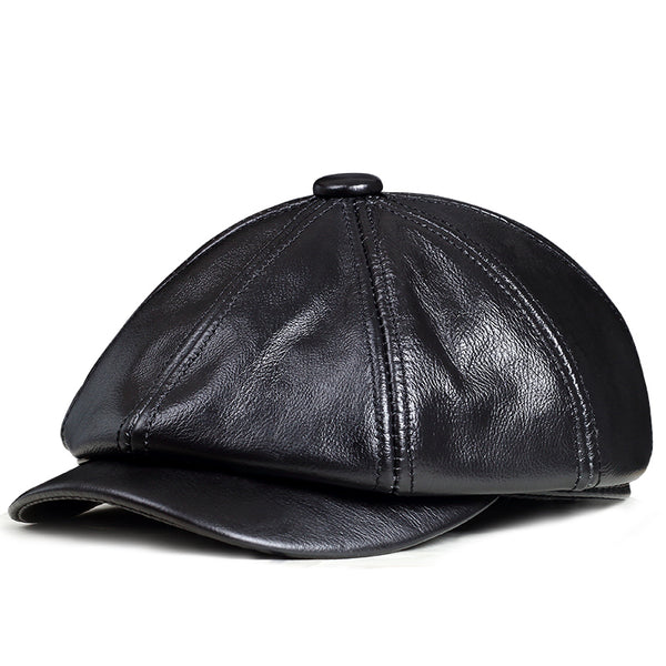 Sombrero Octagonal de Cuero Gamuza con Cúpula - Estilo Clásico para Hombre