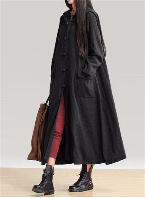Abrigo Largo de Lino Algodón con Capucha - Chaqueta Versátil para Todas las Estaciones - Image 4