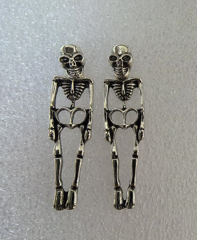 Aretes Calavera Desmontables - Diseño Esqueleto Humano en Oro y Plata