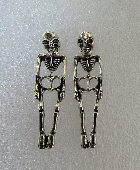 Aretes Calavera Desmontables - Diseño Esqueleto Humano en Oro y Plata