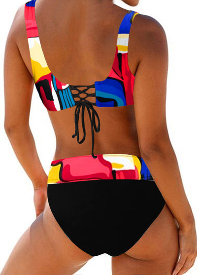 Bikini Cintura Alta con Rayas Arcoíris Multicolor - Image 10