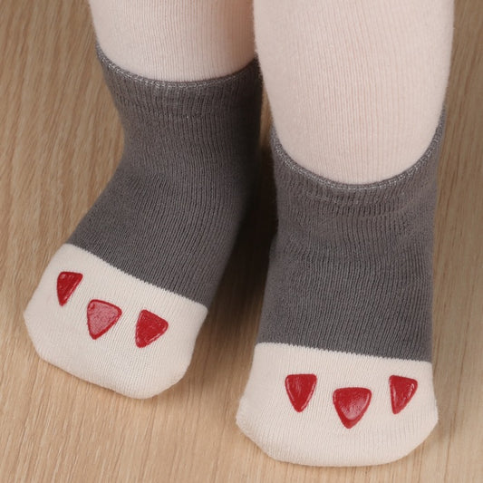 Calcetines Infantiles Terry con Bloques de Color y Diseño de Patitas