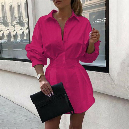 Blusa Clásica de Botones con Color Sólido para Mujer - Image 4