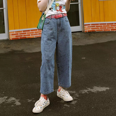 Pantalones Vaqueros Preppy con Estampado de Oso - Pierna Ancha y Cremalleras - Image 2