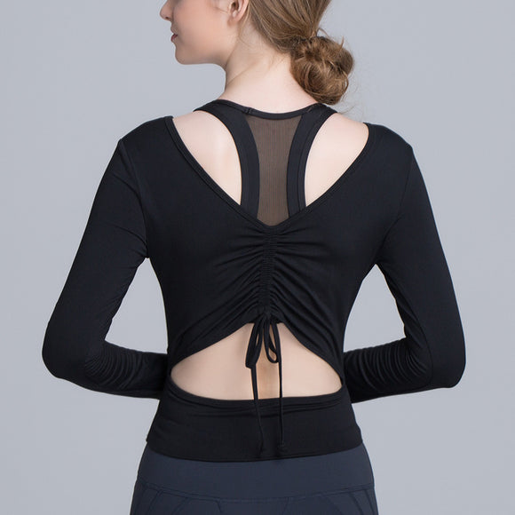 Playera Deportiva Ajustada de Manga Larga para Mujer Yoga y Fitness