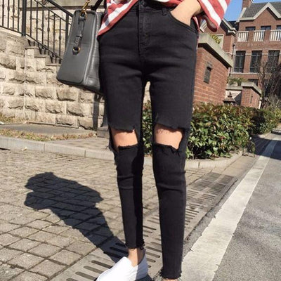 Pantalones Skinny Rotos Negros para Mujer