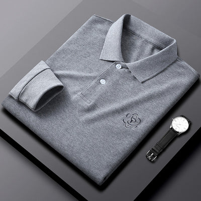 Camiseta de Algodón Puro con Cuello Solapa para Hombre - Manga Larga Otoño - Image 13