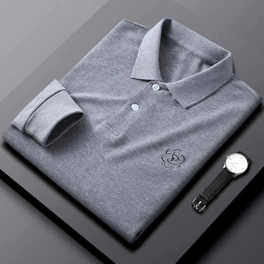 Camiseta de Algodón Puro con Cuello Solapa para Hombre - Manga Larga Otoño - Image 13