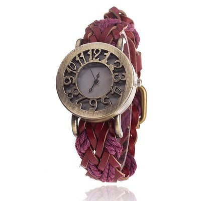 Reloj Pulsera de Cuero Tejido con Diseño Retro Hueco para Mujer - Image 13