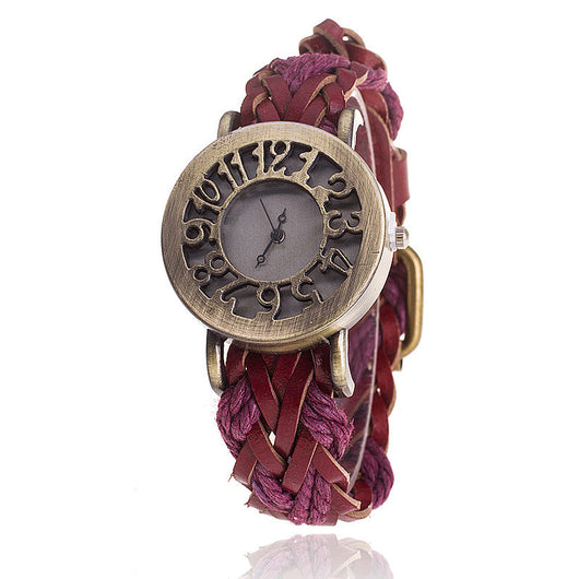 Reloj Pulsera de Cuero Tejido con Diseño Retro Hueco para Mujer - Image 13