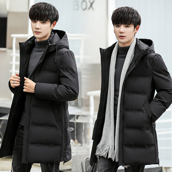 Abrigo Largo de Plumón de Pato Blanco con Capucha para Hombre - Invierno Coreano