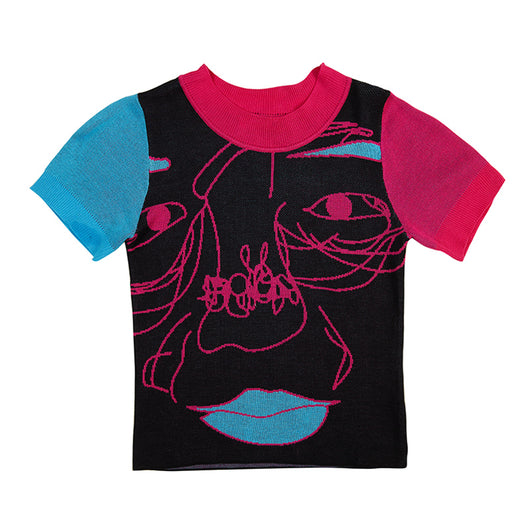 Playera Corta de Seda Helada Negra con Diseño de Avatar
