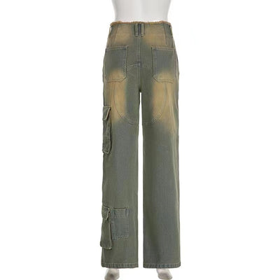 Jeans Sueltos Tiro Bajo Efecto Desgastado con Bolsillos y Costuras Decorativas - Image 16
