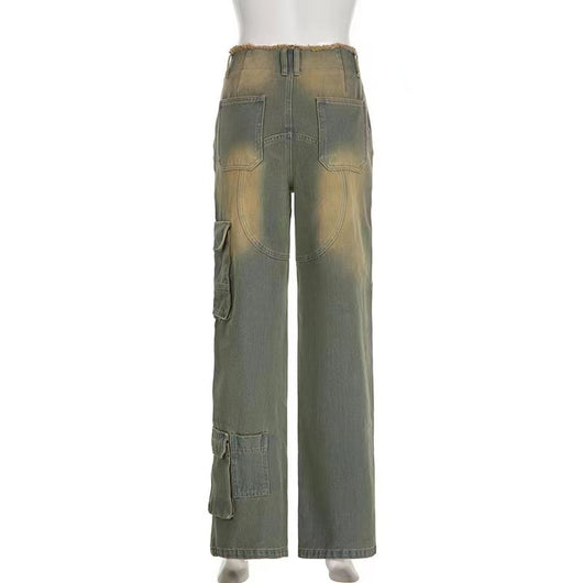 Jeans Sueltos Tiro Bajo Efecto Desgastado con Bolsillos y Costuras Decorativas - Image 16
