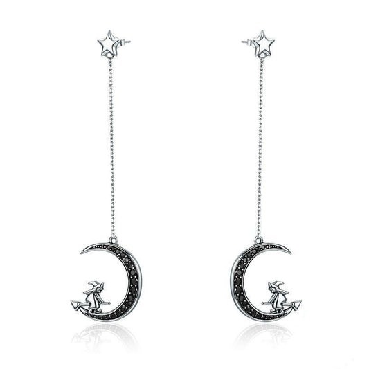 Aretes Largos de Plata Esterlina Brujas Místicas con Diseño de Orejas