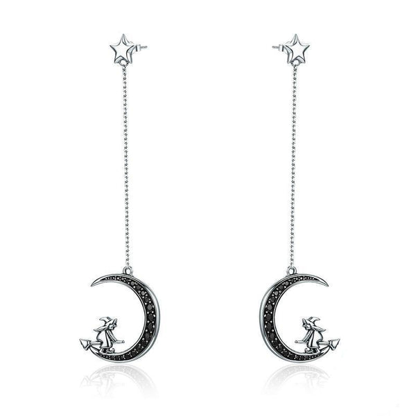 Aretes Largos de Plata Esterlina Brujas Místicas con Diseño de Orejas