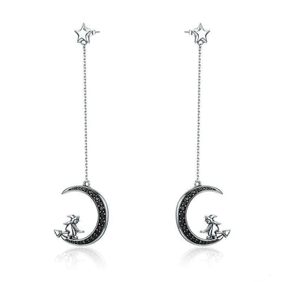 Aretes Largos de Plata Esterlina Brujas Místicas con Diseño de Orejas