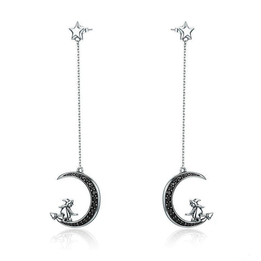 Aretes Largos de Plata Esterlina Brujas Místicas con Diseño de Orejas
