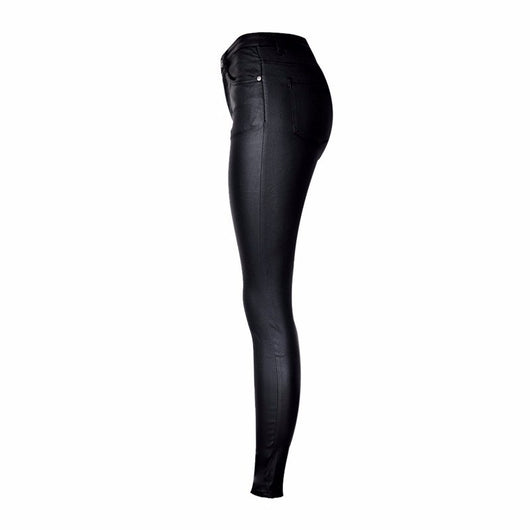 Pantalones de Cuero Sintético PU Cintura Alta Slim Fit Talla Grande - Image 3