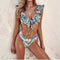 Bikini con Estampado de Hojas y Abertura Lateral
