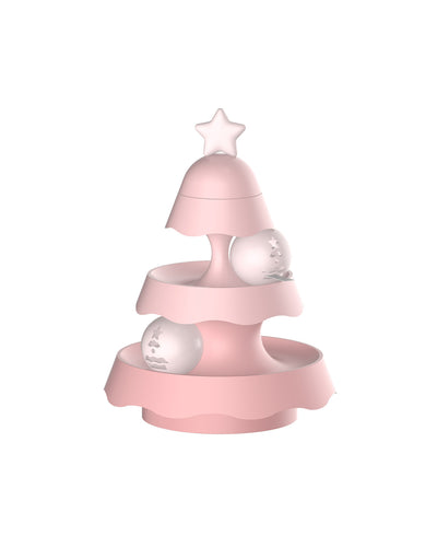 Pink three-layer mini Christmas tree toy with a star topper and two clear spheres containing star and wave designs. - Image 9