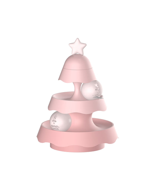 Pink three-layer mini Christmas tree toy with a star topper and two clear spheres containing star and wave designs. - Image 9