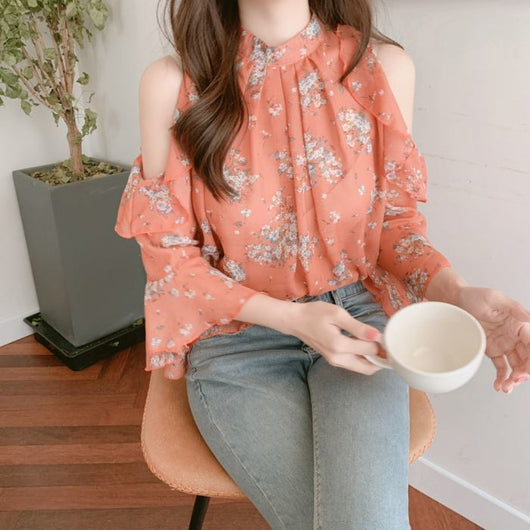 Blusa Floral Hombros Descubiertos con Mangas Acampanadas - Diseño Elegante para Primavera - Image 14