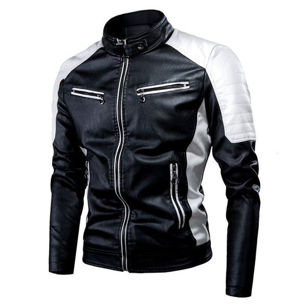 Chaqueta de Cuero Motociclista Casual con Costuras de Lana para Hombre - Image 11