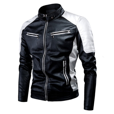 Chaqueta de Cuero Motociclista Casual con Costuras de Lana para Hombre - Image 11