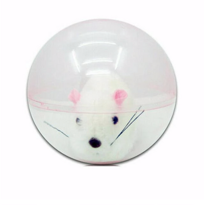 Plush white mouse toy with pink ears and black features, encased in a clear plastic ball with a pink tint. - Image 5