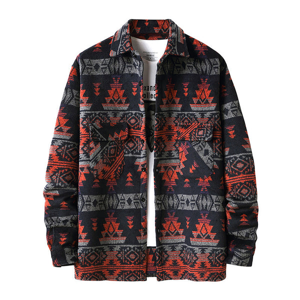 Chaqueta Camisa de Lana a Cuadros Estilo Étnico para Hombre - Image 3