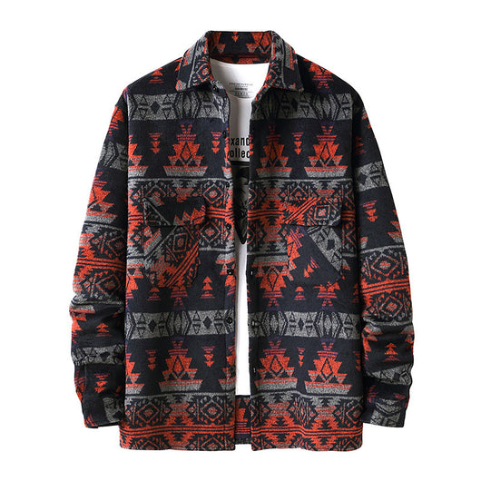 Chaqueta Camisa de Lana a Cuadros Estilo Étnico para Hombre - Image 3