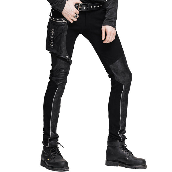 Pantalón de Cuero Negro Slim Fit con Detalles de Costura y Cierre